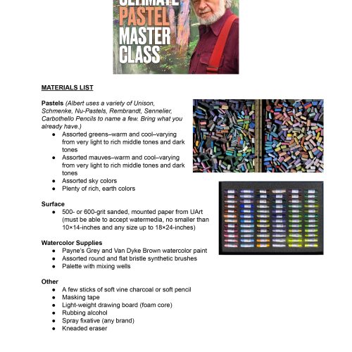 MaterialsList Handell Albert Ultimate Pastel Master Class 2023